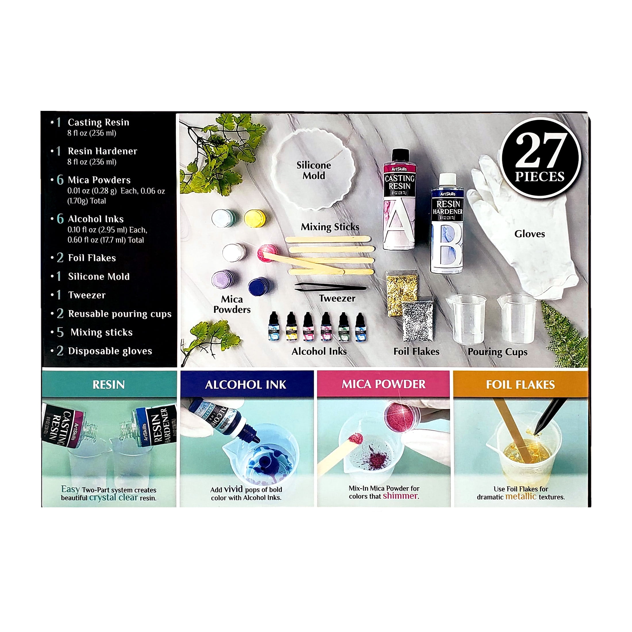 ArtSkills DIY Resin Kit for Unisex Teen and Adult Beginners with Resin Molds and Accessories, 27 Pc