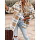 thumbnail image 5 of Chaqueta de Franela A Cuadros para Mujer, Ideal para Otoño Camisa de Larga con Botones y Bolsillos Laterales Caqui L, 5 of 7