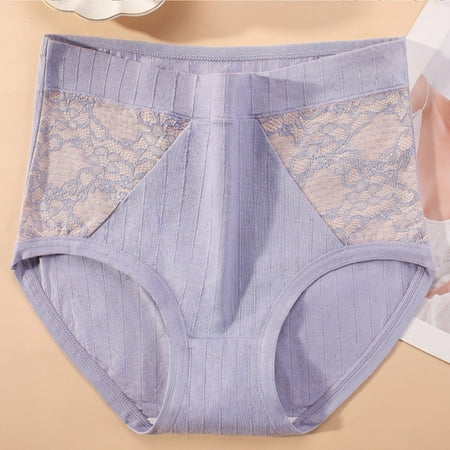 ylioge Womens Cotton-Underwear Panties Clearance Sale Plus Size XL-6X High Waisted Briefs Ladies Lace Splice Stretchy Full Coverage Leakproof Brief