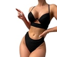 thumbnail image 2 of Ytdscs Women's Cutout Bikini Swimsuits 2PCS Sets Solid Colour Swimwear Outfits Summer Halter Tops Bathing Suits, 2 of 9