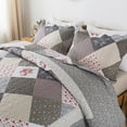 thumbnail image 4 of HoneiLife Quilts Queen Size - 3 Piece Microfiber Quilt set Reversible Bedspreads Patchwork Coverlets Floral Bedding Set All Season, Grey Border, 4 of 7