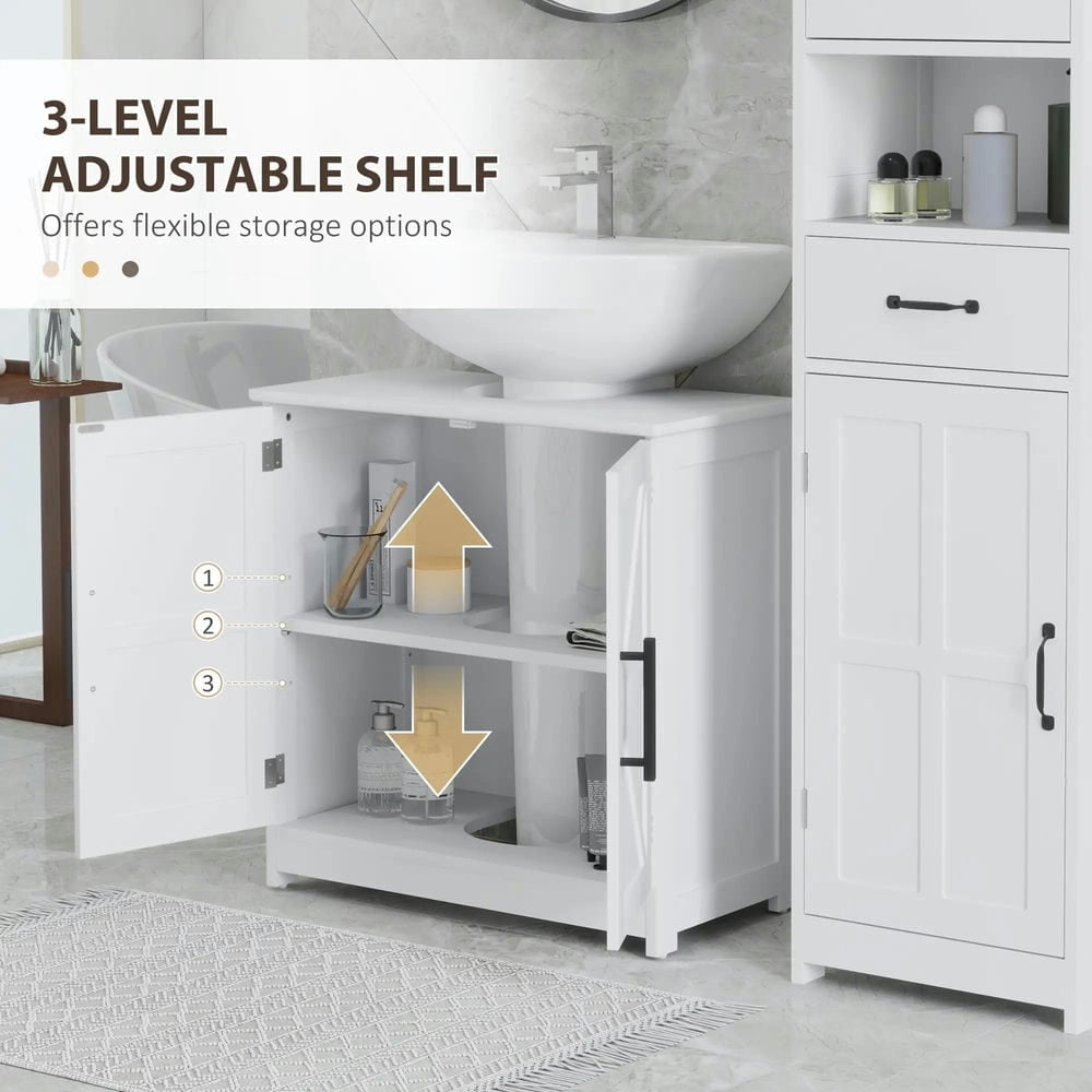 GVN Bathroom Storage Cabinet, Bathroom Floor Cabinet,Bathroom Sink Cabinet with 2 Barn Doors and Adjustable Shelf, White