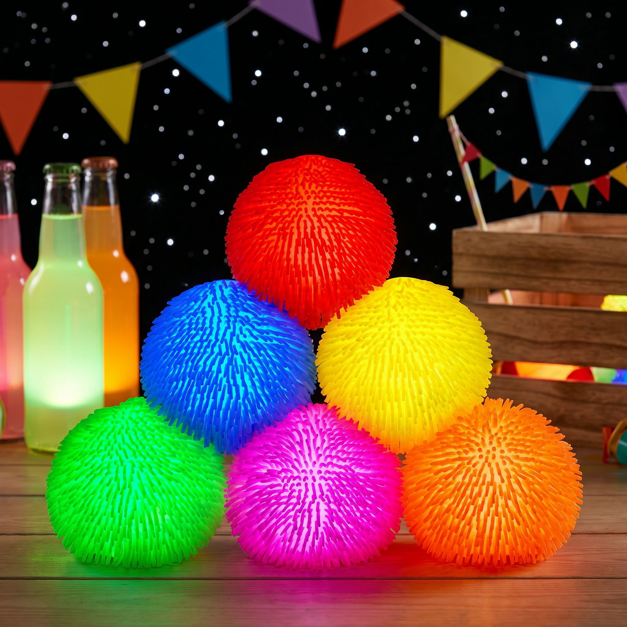 YEMNPIOS 4 Pcs Spiky LED Puffer Balls, 9 Inch Large Stretchy Stress Balls, Glow in The Dark, Classic yellow for Party Favors