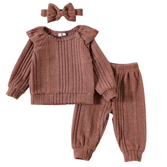 Mercatoo Toddler Baby Girl Clothes Outfits Rib Knit Bodysuit Shirt and Pants with Headband 3Pcs Girls 𝐂oming Home Outfit