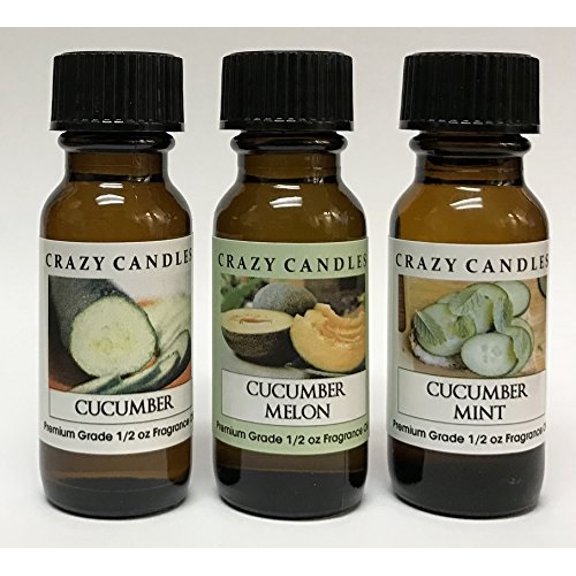 Crazy Candles 3 Bottles Set, 1 Cucumber, 1 Cucumber Melon, 1 Cucumber Mint 1/2 Fl Oz Each 15ml Premium Grade Scented Fragrance