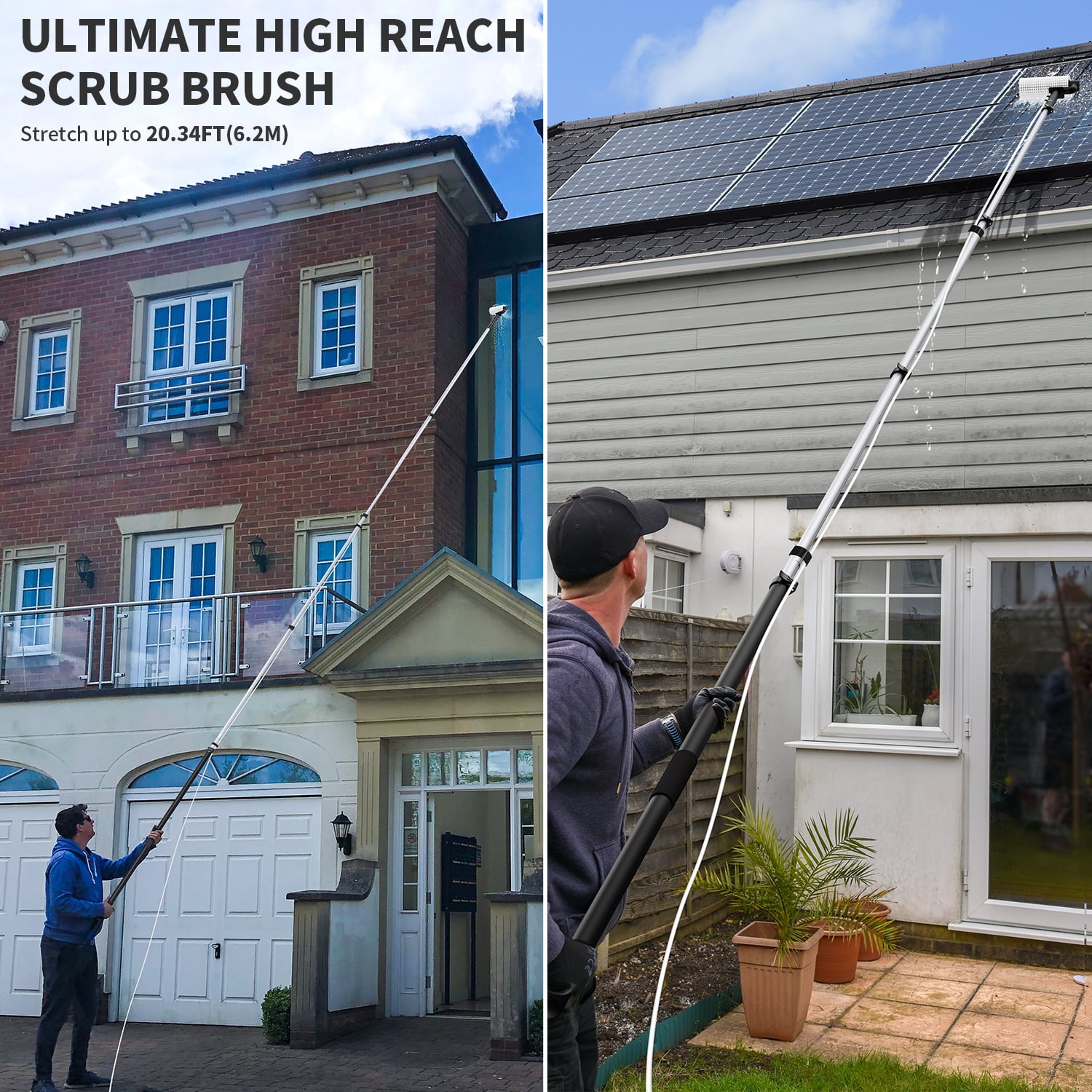 Victsing Electric Solar Panel Cleaning Kit, 20FT Solar Panel Cleaning Brush & Pole with Soap Dispenser, Telescopic Water Fed Pole, Multipurpose Cleaner for Window, Roof, RV & Outdoor Surfaces