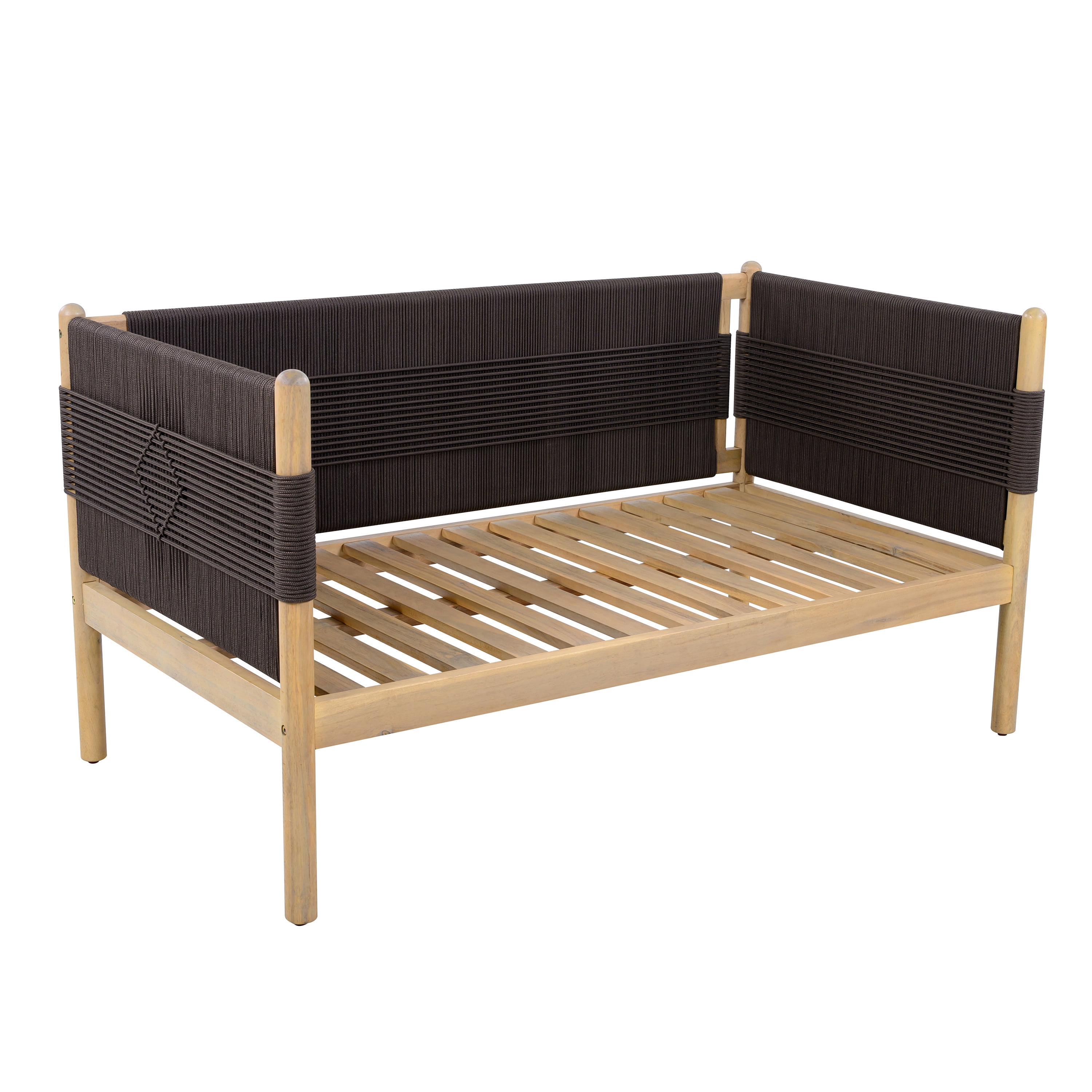 Loveseat, Outdoor Acacia Wood Sofa with Diamond Rope Weave and Cushions for Patio Garden, Light Teak and Cream