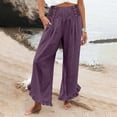 thumbnail image 2 of RUTAYY Women's Pants High Waist Solid Color Casual Loose Fit Drawstring Waistband Asymmetrical Hem Comfortable Travel Vacation Trousers, 2 of 5