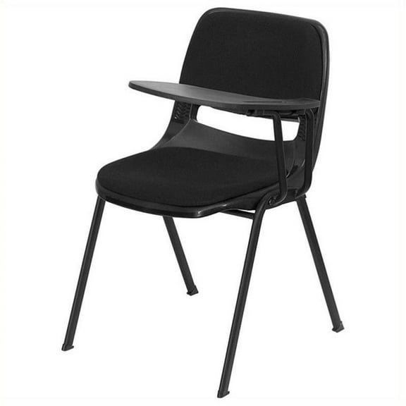 Bowery Hill Padded Ergonomic Shell Stacking Folding Chair in Black