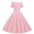 thumbnail image 3 of Women 50s 60s Retro Rockabilly Swing Dress Polka Dot Double Breasted Notch Lapel V-Neck Dresses Cocktail Party Evening Prom Gown, 3 of 6