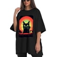 thumbnail image 4 of Plus Size Shirt for Women Oversized Black Tops for Women Short Sleeves Shirt for Women Retro Black Cat T Shirt Crewneck Shirt for Women M, 4 of 5