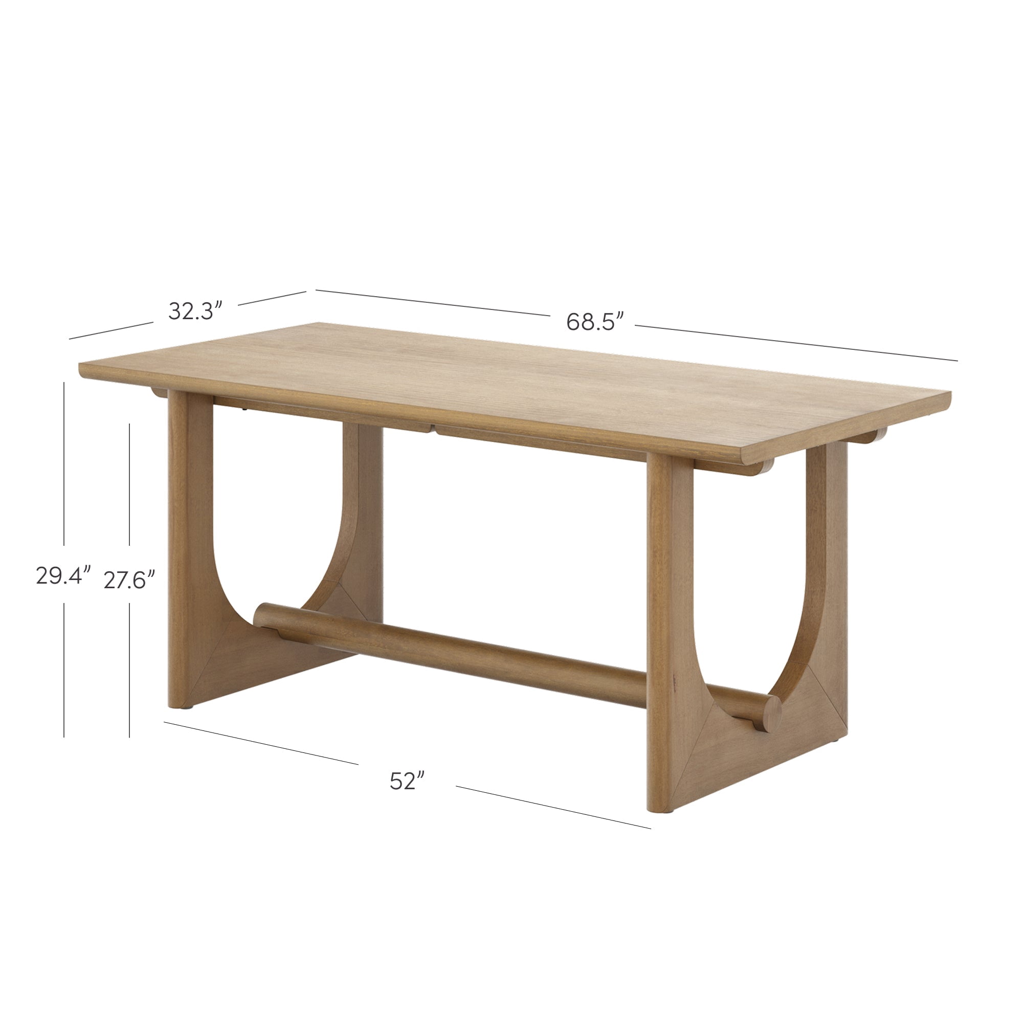 Nathan James Solace Mid Century Modern Dining Table for 6, Rectangular Dining Table with Solid Wood U-Shaped Legs, Light Brown