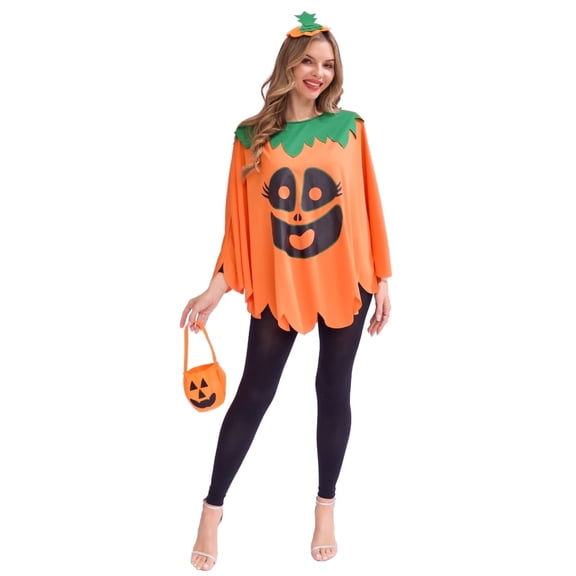 Seasons Pumpkin Quick Costume for Women Halloween Fancy-Dress with Headdress and Bag, One Size