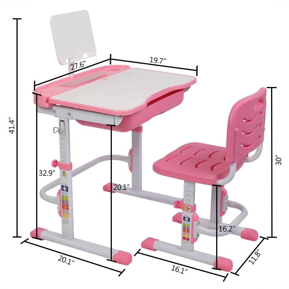 Kepooman Lifting Children Desk, Can Tilt Learning Table and Chairs Set with Reading Stand, Pink Kepooman Lifting Children Desk, Can Tilt Learning Table and Chairs Set with Reading Stand, Pink