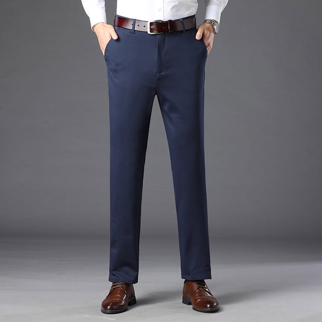 Pantalones largos para hombre, lisos, informales, de negocios, con bolsillos, para exteriores, con botones y cremallera, de poliéster.