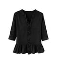 thumbnail image 4 of Womens Tops V Neck Long Sleeve Blouse Women‘s Ruffled Top Collar Blouses Cotton V Neck Work Business Outfits, 4 of 6