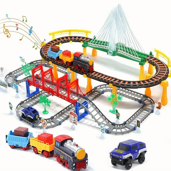 Auto Beyond Electric train Toy with Bridges and Tunnels - Toddler Train toy Set, interactive music railway Kit, Christmas holiday gift for children 2-6 years old