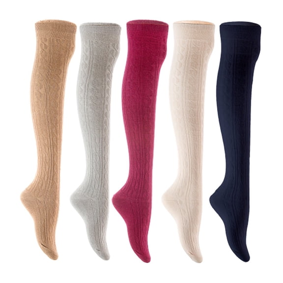 Lian LifeStyle Women's 5 Pair Adorable Comfortable Soft Thigh High Over Knee High Cotton Socks Size 6-9 L1024 Beige,Light Grey,Wine,Cream,Navy