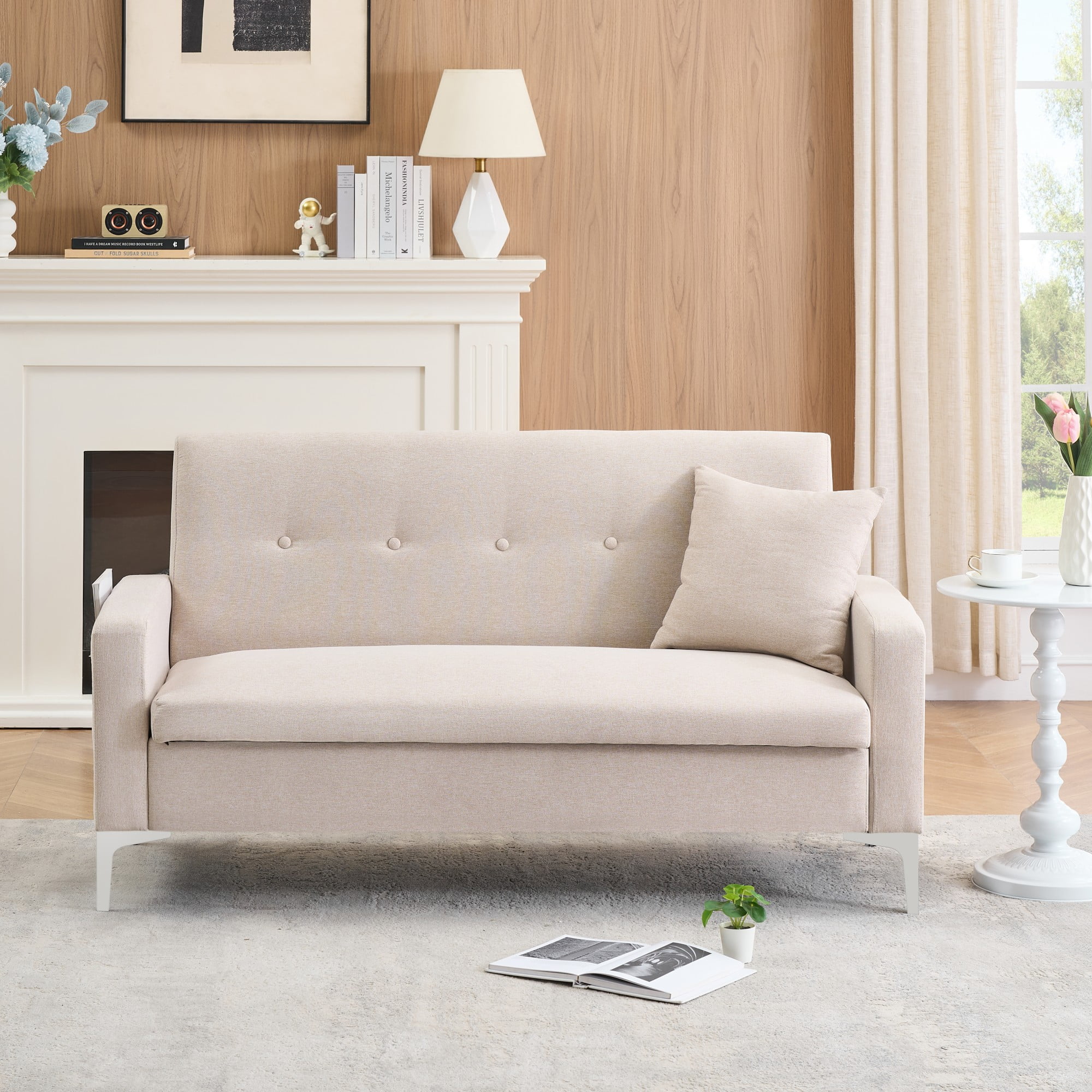 Aukfa Loveseat Sofa Couch with Storage Underneath, Small Couch for Bedroom, Living Room, Dorm, Beige