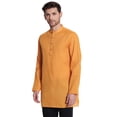 thumbnail image 2 of Shatranj Men's Indian Banded Collar Fine Autumn Stripe Mid-length Kurta Tunic; Mustard; LG, 2 of 5
