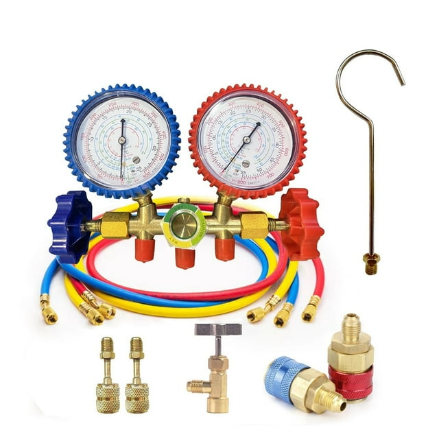 R410A R22 R134a R404A Manifold Gauge Set HVAC A/C with Hoses Adjustable ,Easy to Operate