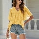 thumbnail image 3 of Camisas de jacquard de verano para mujer, blusa elegante con mangas acampanadas y cuello en V con volantes de Color puro para citas, 3 of 8