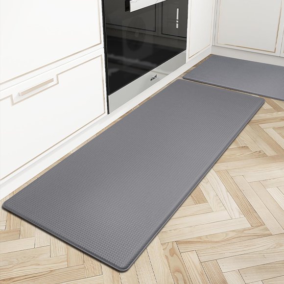 Kitchen Mat 2PCS, Waterproof Anti Fatigue Mats for Floor, Stain Resist Comfort Kitchen Rug with Rubber Backing, Cushioned Standing Mat for Desk, Sink, Office, 17.3"×30"+17.3"×47.2", Grey