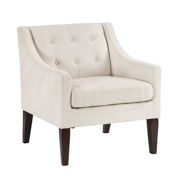 Ginna Accent Armchair- Button Tufted Beige Polyester- Brown Legs