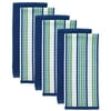 Solid and Stripe Waffle Kitchen Towel, Six Pack, Blue