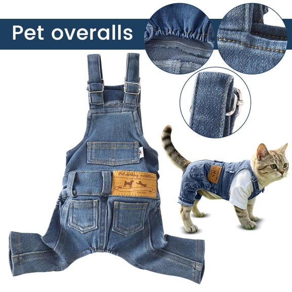 Denim Dog Overalls for Small and Medium Dogs, Soft Jean Pet Jumpsuit, Comfortable Puppy Clothes Outfit
