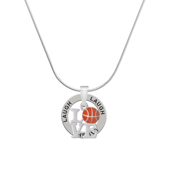 Delight Jewelry Love with Basketball Laugh Ring Charm Necklace, 18"