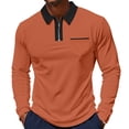 thumbnail image 2 of UTSJKR Men's Half-Zip Placket Contrast Collar Long Sleeve Button up Collared Shirt, Slim Fit Casual Top, Daily Dating Street Outdoor Fashion Leisure Wear Orange M, 2 of 8