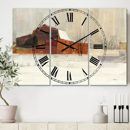 Barn Clock DESIGN ART Designart 'Winter in the Barns' Cottage 3 Panels Oversized Wall CLock - 36 in. wide x 28 in. high - 3 panels ()