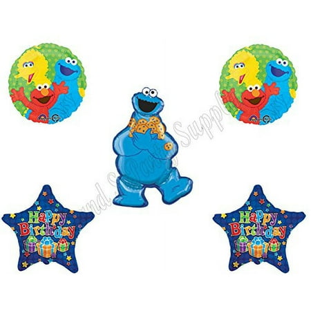 5 piece Cookie Monster Sesame Street Birthday Party Balloons Decorations Supplies