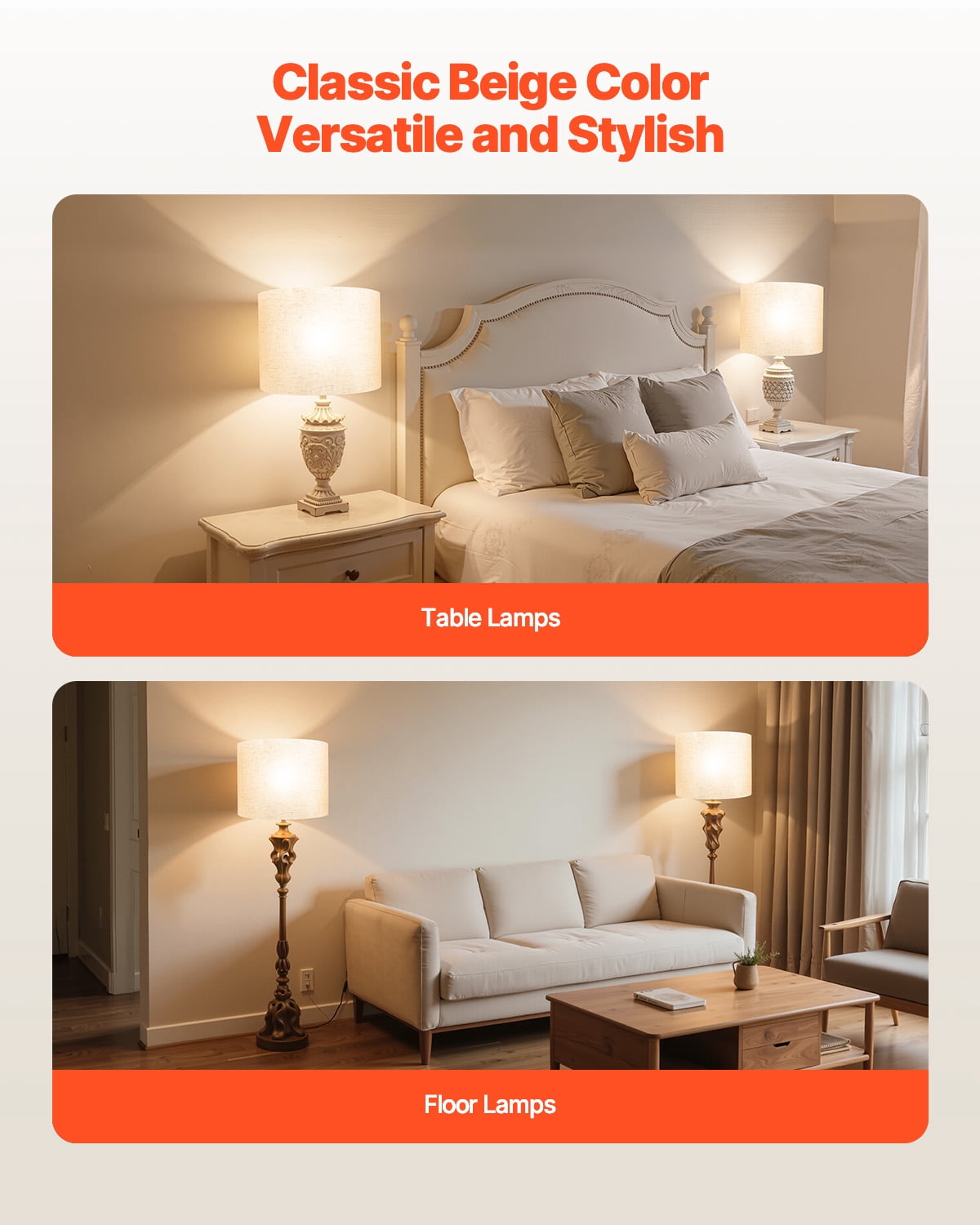 VEVOR Drum Lamp Shade 2 Set, 16 in Top x 16 in Bottom x 12 in High, Large Lampshade with Harp, Replacement Lamp Shade for Table Lamps Floor Lamps Pendant Lights, Easy Assembly Required (Light Linen)