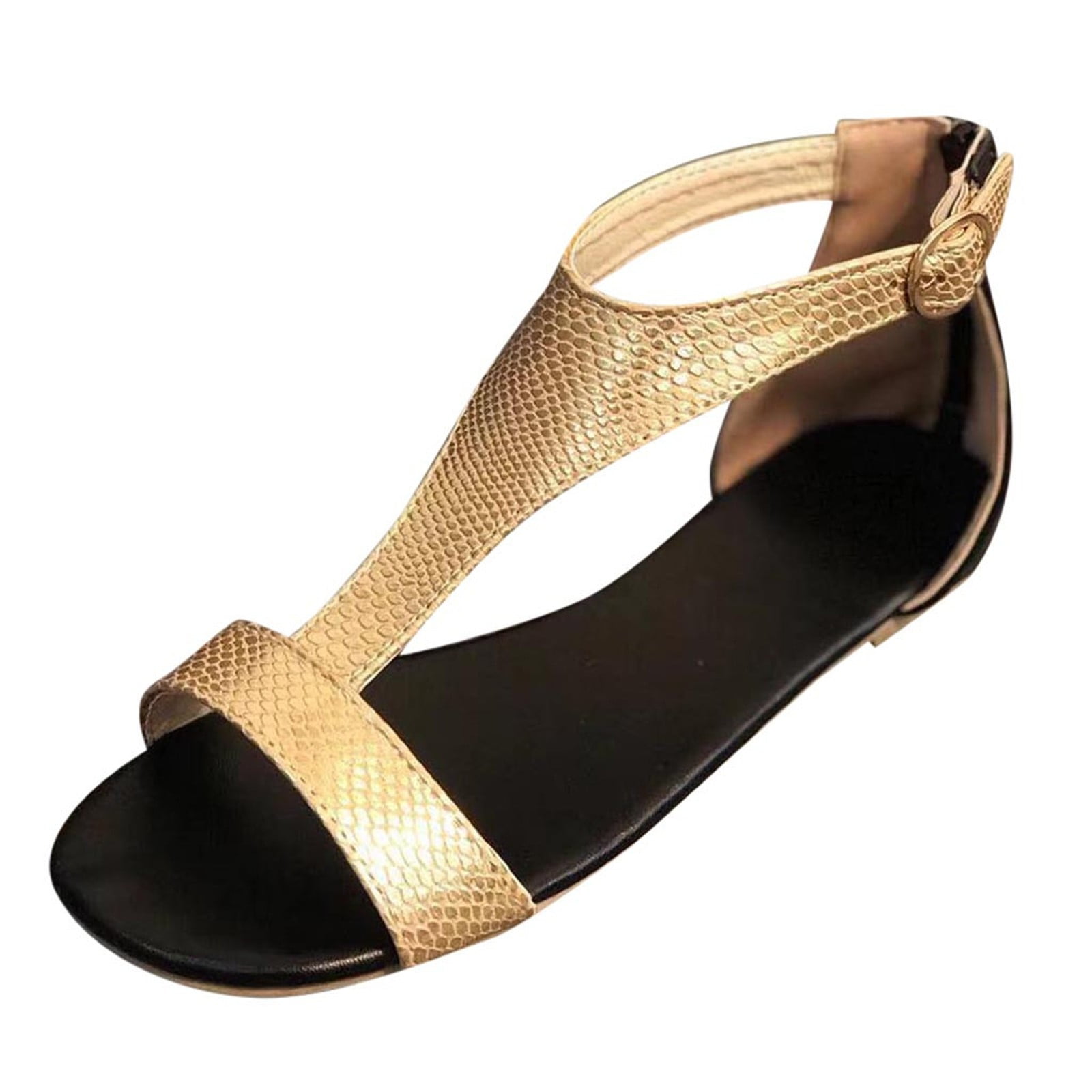 Aayomet Summer Sandals Beach Shoes Sandals Strap Casual Open Summer Toe Women  Buckle Breathable Flat Women's sandals,Gold 8 