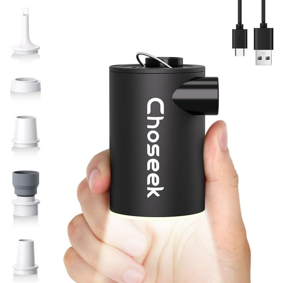 Open Box Choseek Ultra-Mini Air Mattress Pump 4X with Camping Light NP4X1600 - Black