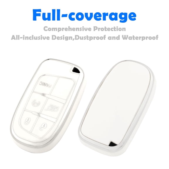 for Jeep Key Fob Cover with Keychain,Soft TPU Key Case Shell Full Protection for Grand Cherokee Renegade Chrysler 200 300 Dodge RAM Durango Challenger Journey Dart Compass Charger Keychain