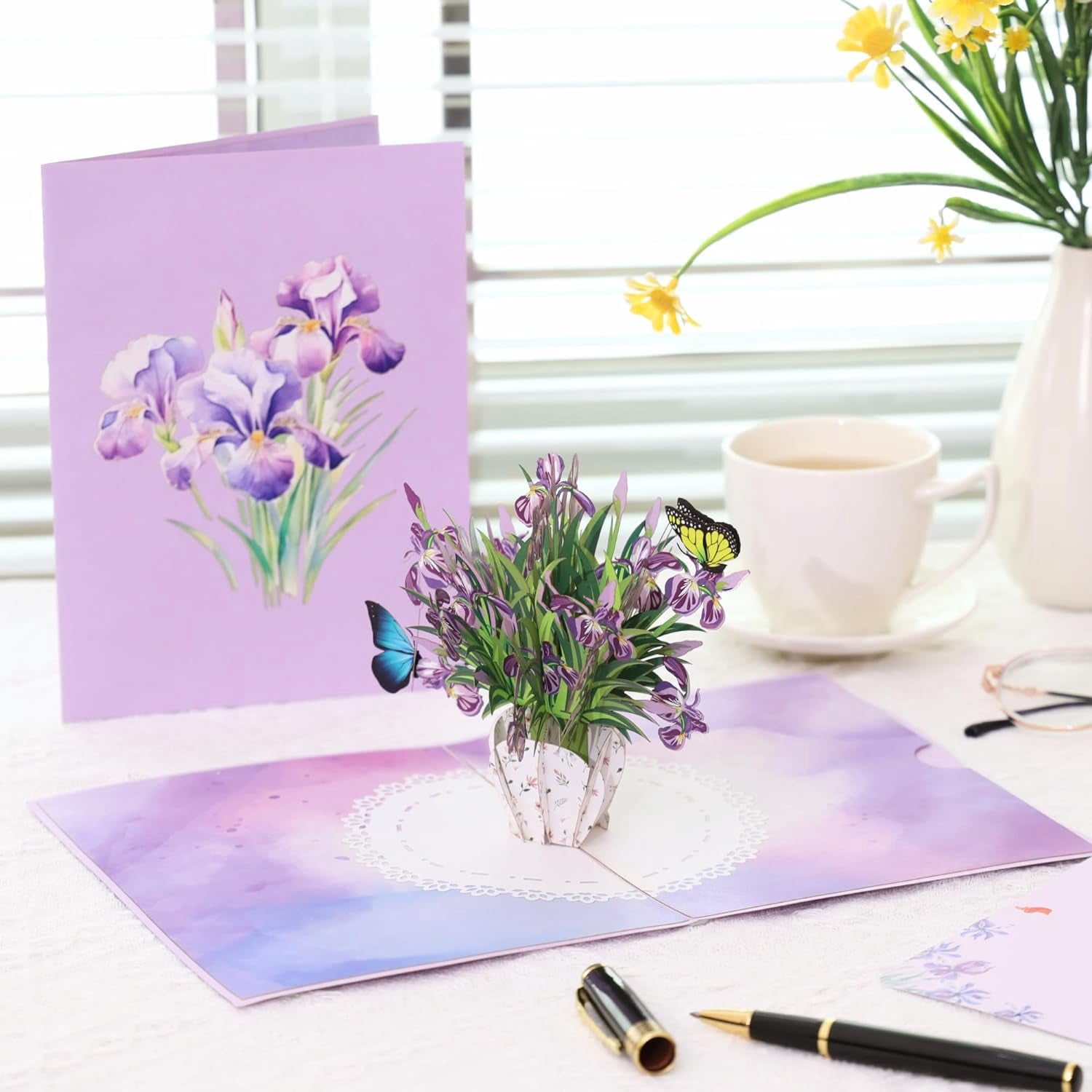 Iris Bouquet Flowers 3D Pop Up Birthday Card for Women, Wife, Ideal Gift For Thank You, Mother’s Day, Happy Birthday, Valentines, Anniversary for Mom, Sister, Wife, Grandma, Daughter, Girlfriend