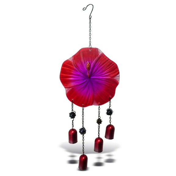 CoTa Global Red Flower Wind Chime - Handmade Glass & Metal Chime - Nature Flower Hanging Decor - Colorful Home Decor Gift, Indoor & Outdoor Hanging Decoration For Porch, Patio, & Garden - 32.7 Inch