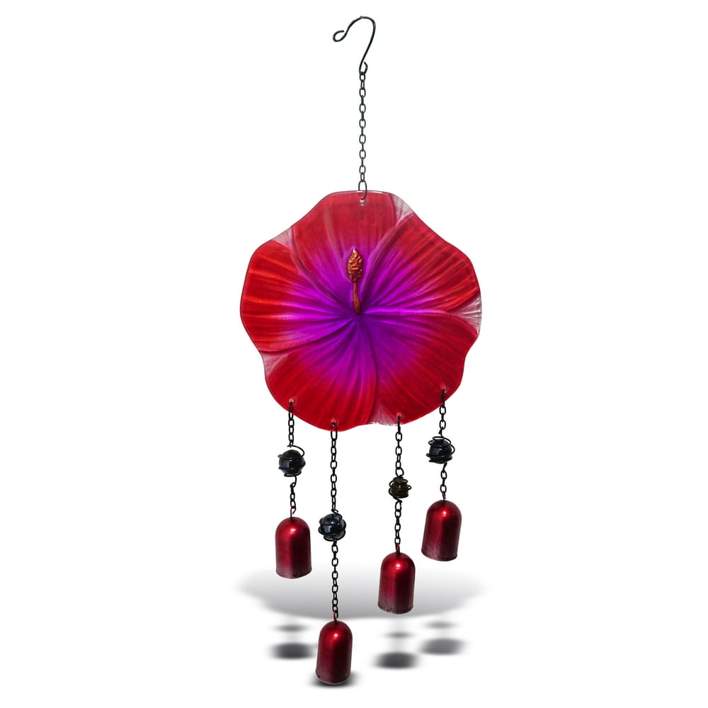 CoTa Global Red Flower Wind Chime Handmade Glass & Metal Chime