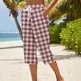 thumbnail image 2 of Kezqiaxn Cropped Pants for Women Summer Drawstring Checkered Elastic Waist Comfy Casual Capris with Pockets Womens Capris, 2 of 5
