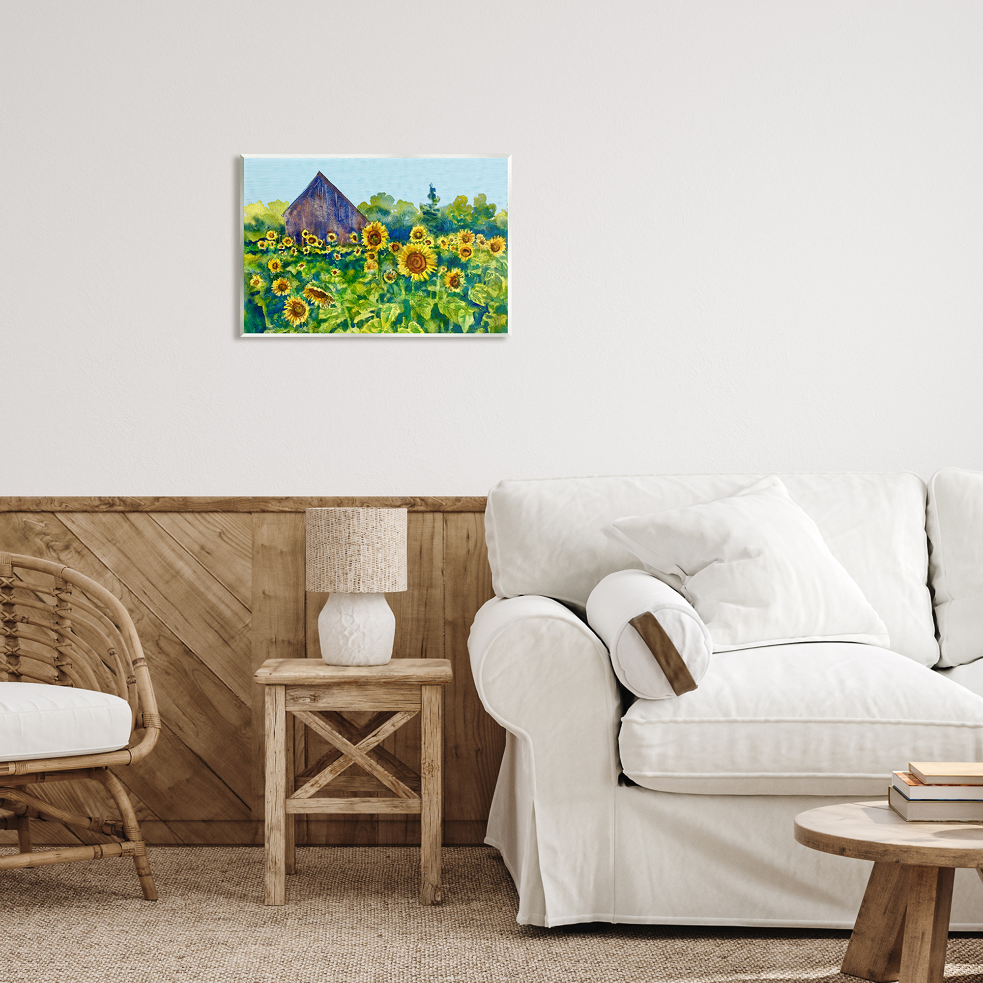 Stupell Industries Sunflower Field Painting Nature Painting Unframed Art Print Wall Art, 19 x 13