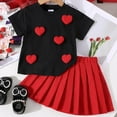 thumbnail image 2 of SUXIAN Valentines Day Baby Girls Comfortable and Cute Red Black T Shirt Red Pleated Skirt Set Festive Clothing Set Black 5Y, 2 of 6