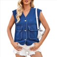 thumbnail image 3 of Chaleco Vaquero para Mujer, con Botones, Estilo Corsé, Estilo Vintage, Sin Mangas, Cuello en V y Bolsillos. Azul M, 3 of 10