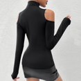 thumbnail image 4 of Olyvenn Mock Neck Tops for Women Cold Shoulder Rhinestone Shirts Long Sleeve Sexy Slim Fit Trendy Going Out Casual T-Shirts Black XL, 4 of 6