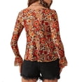 thumbnail image 2 of Boho All Over Print Deep V Neck Long Sleeve Multicolor Womens Tops (Women's), 2 of 5