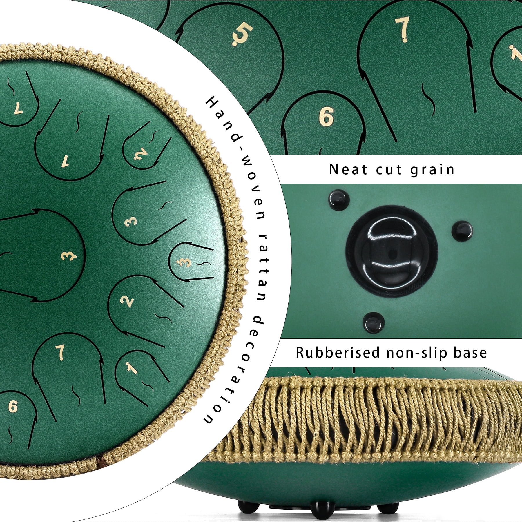 Lidguni 14" 15 Notes Rain Drum for Adults, Tongue Pan Drums with Carry Bag, C Major, Green