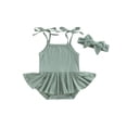 thumbnail image 1 of Faithtur Bébé Filles Robe d'Été Romper Tutu Sans Manches de Couleur Unie Ensembles de Jeux et Bandeau, 1 of 8