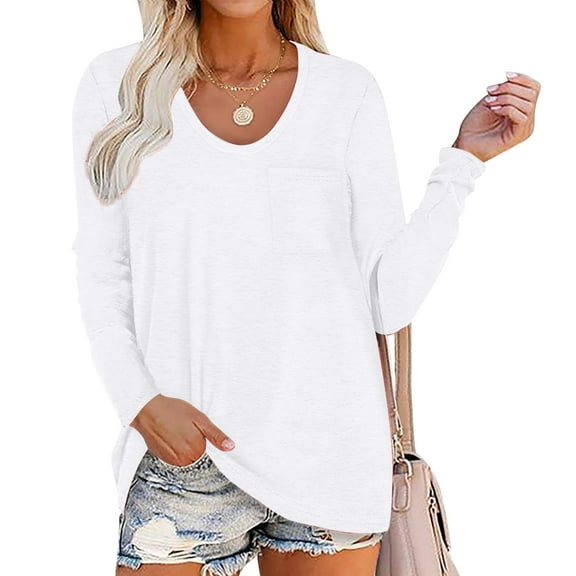 TAGOLD Womens Tops,Women Fashion Casual Round Neck Long Sleeve Loose T-Shirt Blouse Pocket Tops